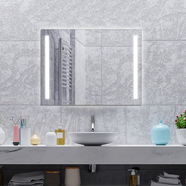 COSTWAY Miroir de Salle de Bain à LED 60 CM, Miroir Mural Lumineux avec 3 Couleurs & Luminosité Réglable, Miroir Mural Rond à Bord Ondulé avec Fonction Anti-Buée et Interrupteur Tactile