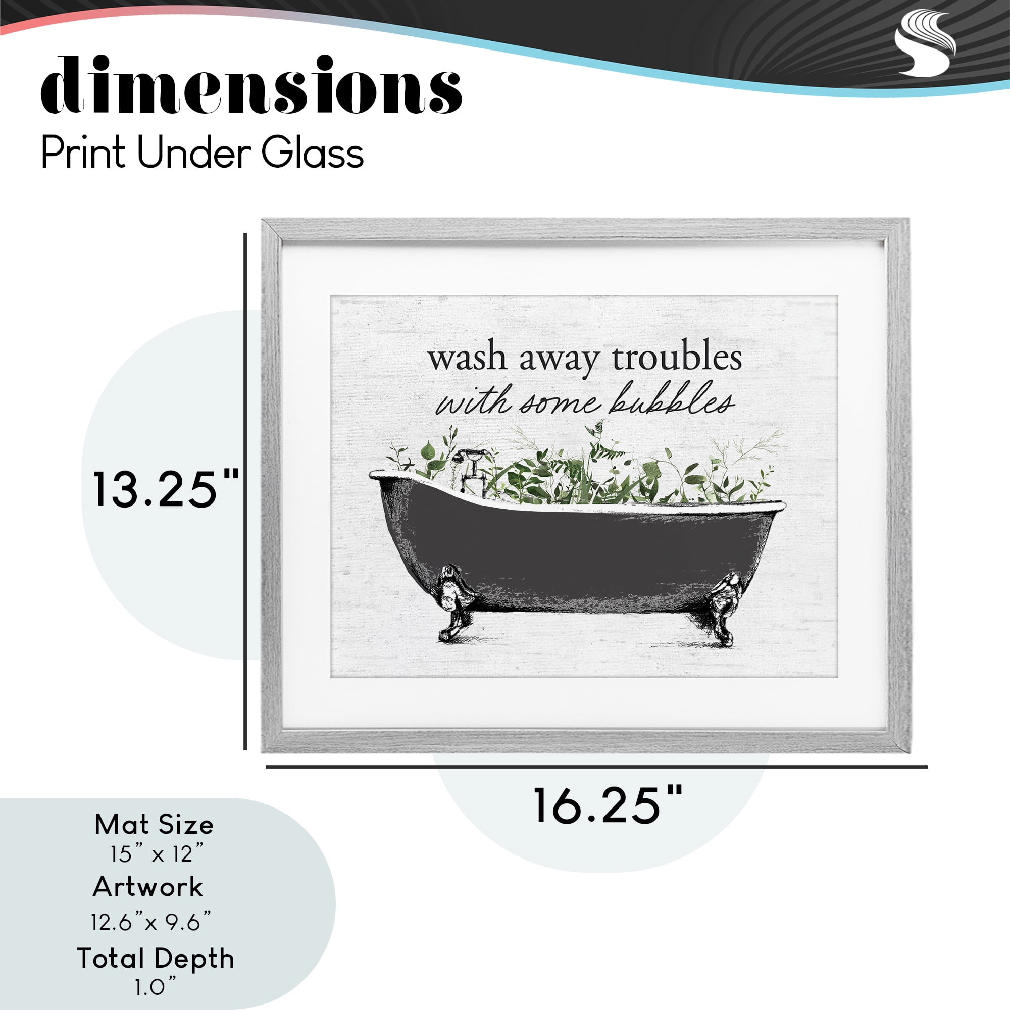 Comforting Bubble Bath Quote Gray Framed Print Under Glass, design by Lettered and Lined
