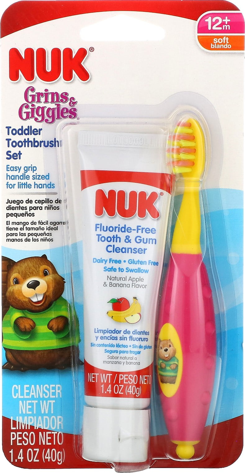 NUK Toddler Tooth and Gum Cleanser with Toothpaste, Colors May Vary, 1 ea (Pack of 3)
