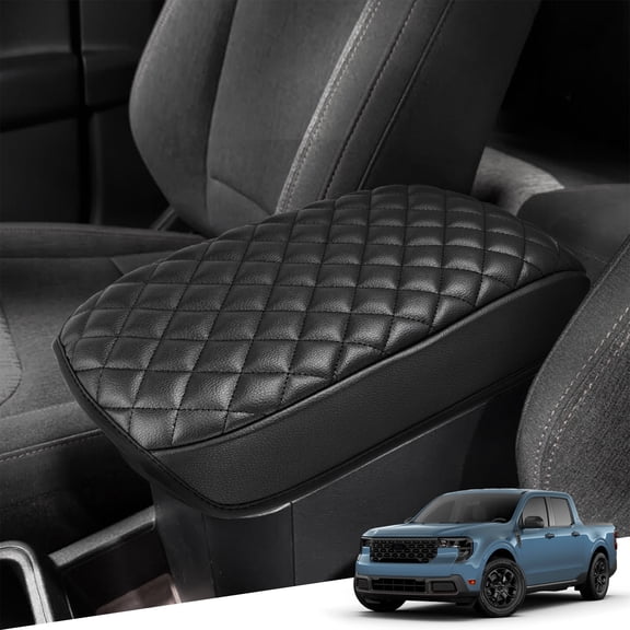 KBH Center Console Cover for 2022-2026 Ford Maverick Accessories, Anti-Scratch Leather Armrest Cover Cushion Pad, Black