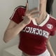 thumbnail image 4 of Camiseta de manga corta con cuello en V y estampado de moda para mujer Wom хι, 4 of 7