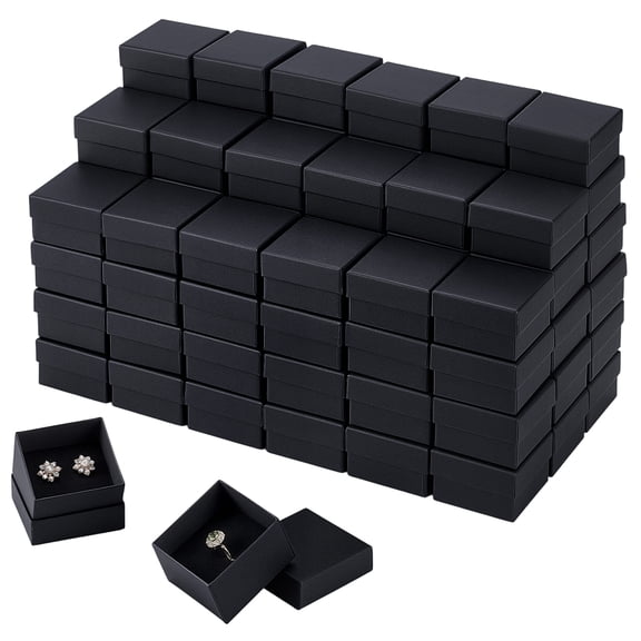100PCS Ring Box Bulk Kraft Jewelry Gift Boxes 2’’ × 2’’ × 1.2’’ Small Earring Packing Boxes Square Cardboard Jewelry Box with Foam DIY
