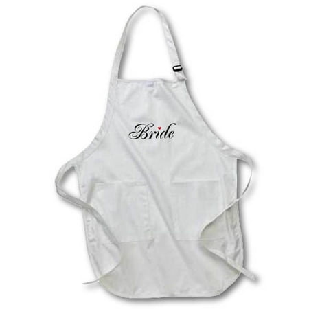 

3dRose Bride with red love heart part of a bride and groom set - wedding marriage married hen bachelorette Full Length Apron 22 by 30-inch Black With Pockets