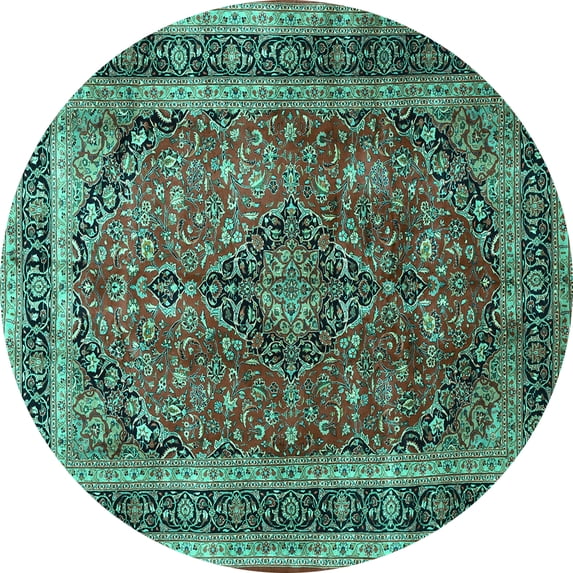 Ahgly Company Indoor Round Persian Turquoise Blue Traditional Area Rugs, 7' Round