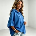 thumbnail image 7 of LNZGNM Hoodies for Women 3/4 Sleeve Solid Color Relaxed Hooded Everyday Breathable Pullover Daily Casual Outdoor,Blue(M), 7 of 7