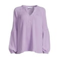 thumbnail image 5 of Time and Tru Women's Waffle Peasant Top, 5 of 5