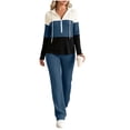 thumbnail image 2 of Bzdzmqm Women's 2 Piece Lounge Set V Neck Long Sleeve Hoodie with Wide Leg Pants Casual Solid Basic Tracksuit Cozy Zip Up Loungewear Fall Winter Outfit, Blue M, 2 of 7