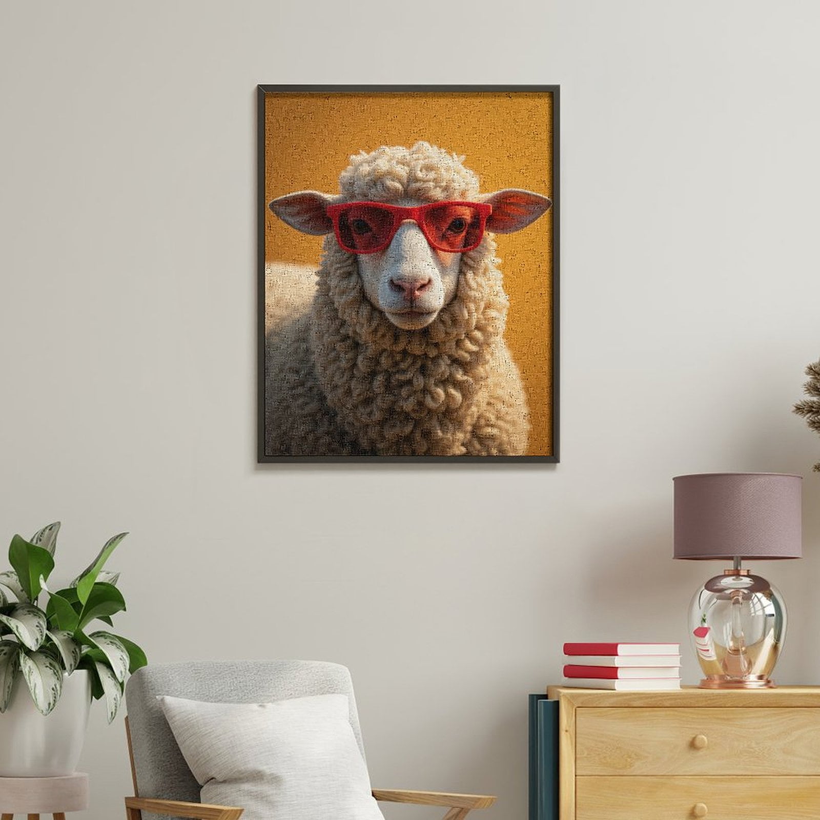 Paint By Numbers Kit for Adults Beginner - DIY Sheep With Red Sunglasses Vibrant Background Canvas Painting Kits for Adults, Frameless Paint By Number for Adults for Home Wall Decor 16x20 Inch