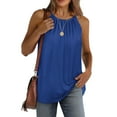 thumbnail image 6 of Jewelreauty Halter Tops for Women Sleeveless High Neck Pleated Off Shoulder Tees Casual Solid Summer Blouses (M, Blue), 6 of 9