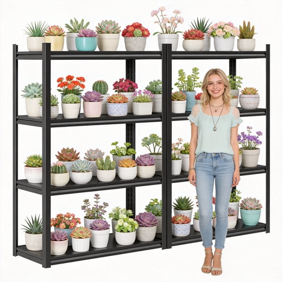 54"H Green Plant Storage Rack, Black Heavy-Duty FreeStanding Flower Stand, 4-Tier Adjustable Steel Green Plant Shelf, Flower Pot Storage Rack for Home Courtyard Balcony, 36"W*16"D*54"H