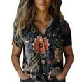 thumbnail image 2 of Tittly Button Down Shirts Shirts for Women Women Cotton Shirt Printed Fashion Down Shirts Casual Tops Short Sleeve Blouse Short Sleeve Shirts Womens Shirts Black XL, 2 of 4