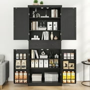 72 Kitchen Pantry Cabinet, ETASE Tall Pantry Storage Cabinet with Adjustable Shelves and Drawer, Black Kitchen Cabinet Buffet Cupboards Storage Cabinet for Home Office Use (Black)