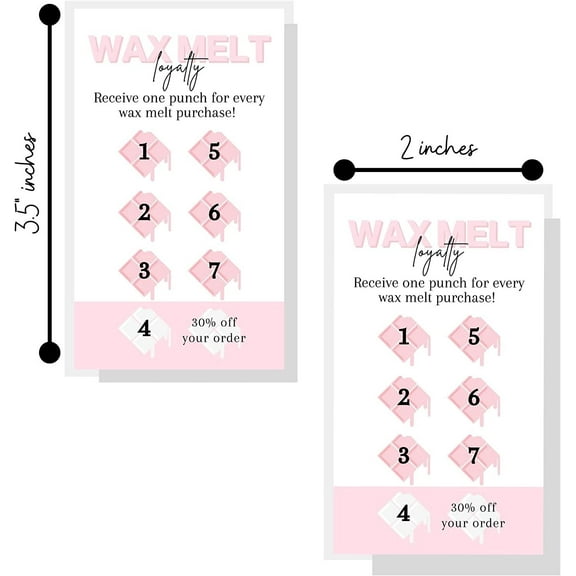 Wax Melt Loyalty Customer Punch Cards  50 Pack  2x3.5 Business Card Wax Melt Supplies Homemade Customer Thank you Minimalist pink white matches how to care for wax cube clamshell wickless candle
