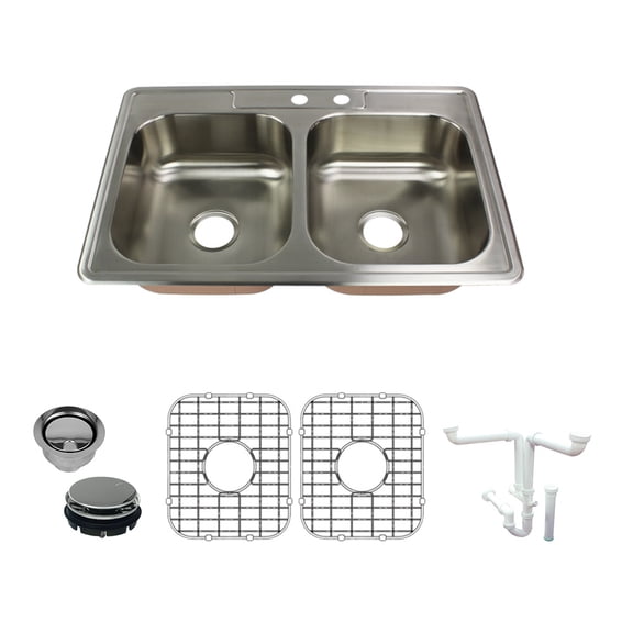 Transolid K-Ctde33228-Mr2 Classic 33" Drop In Double Basin Stainless Steel Kitchen Sink -