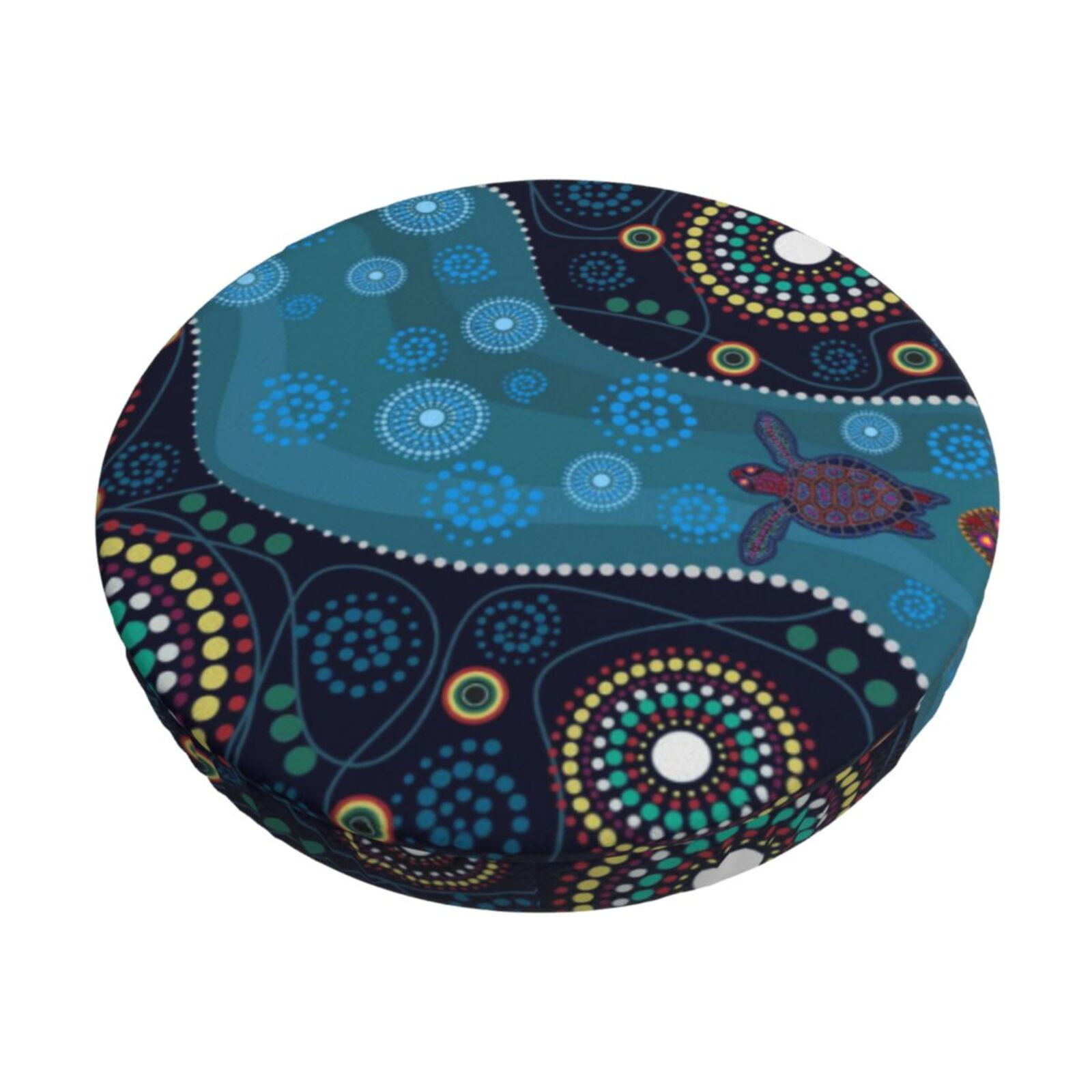 Easygdp Bohemian Turtle Print Easy To Install Bar Stool Covers&Stool Covers Round&Elastic Stool Cover, Barstool Covers,Washable&Bottom With Elastic Edge-12 inch