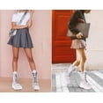 thumbnail image 4 of SACFOF Platform Goth Mid Calf Boots for Women Punk Motorcycle Round Toe Combat Chunky Heel Boots Lace Up Wedge Booties, 4 of 4