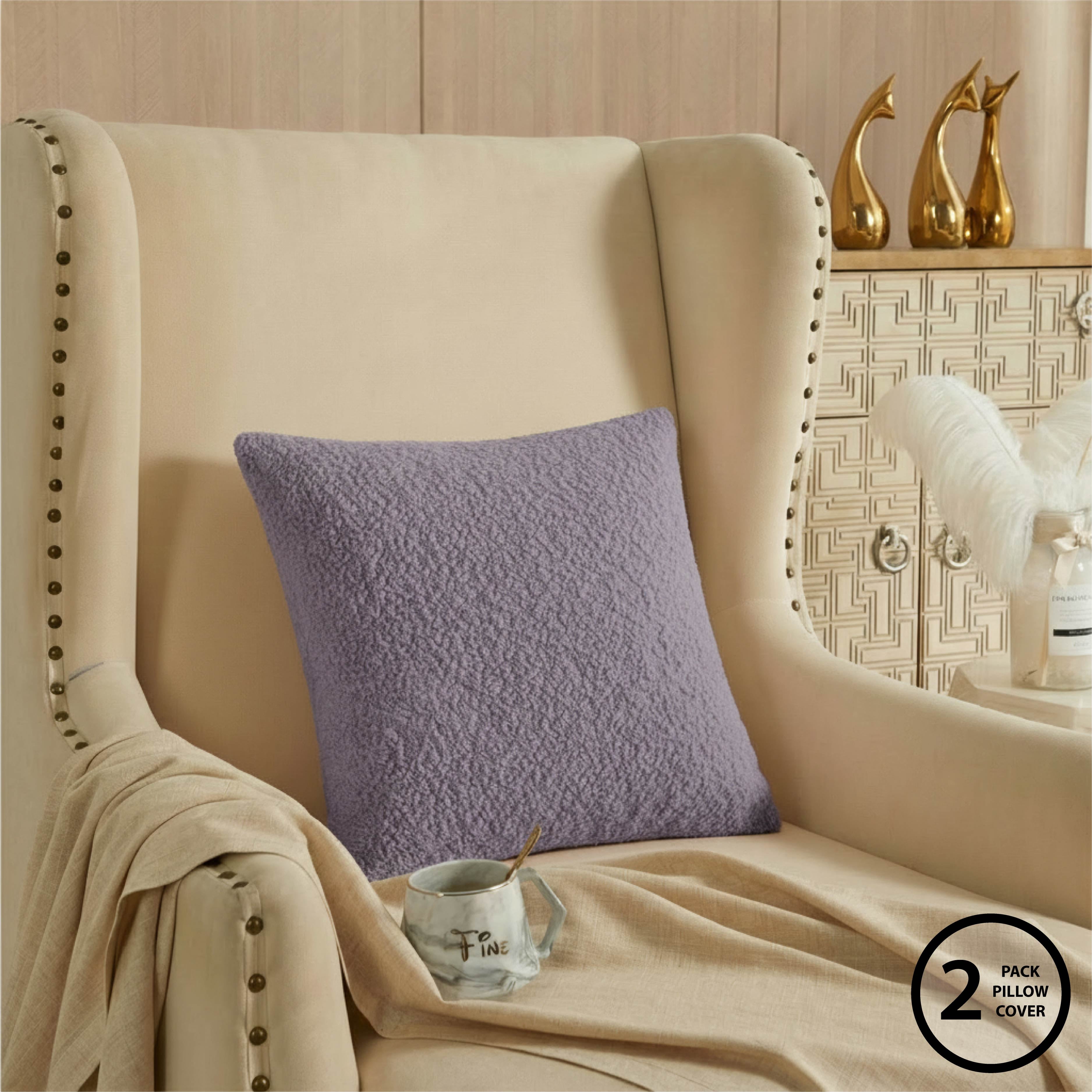 Mainstays 18"x18" Boucle Decorative Throw Pillow Cover- 2Pk- Hazy Purple