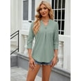 thumbnail image 3 of XCHQRTI Womens 3/4 Sleeve V Neck T Shirt Hollow Solid Blouse Casual Loose Basic Top, 3 of 8