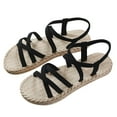 thumbnail image 2 of Sandals On Clearance, Summer Sandals Summer Ladies Sandals Imitation Straw Espadrille Flat Beach Flat Sandals Womens Sandals, 2 of 5