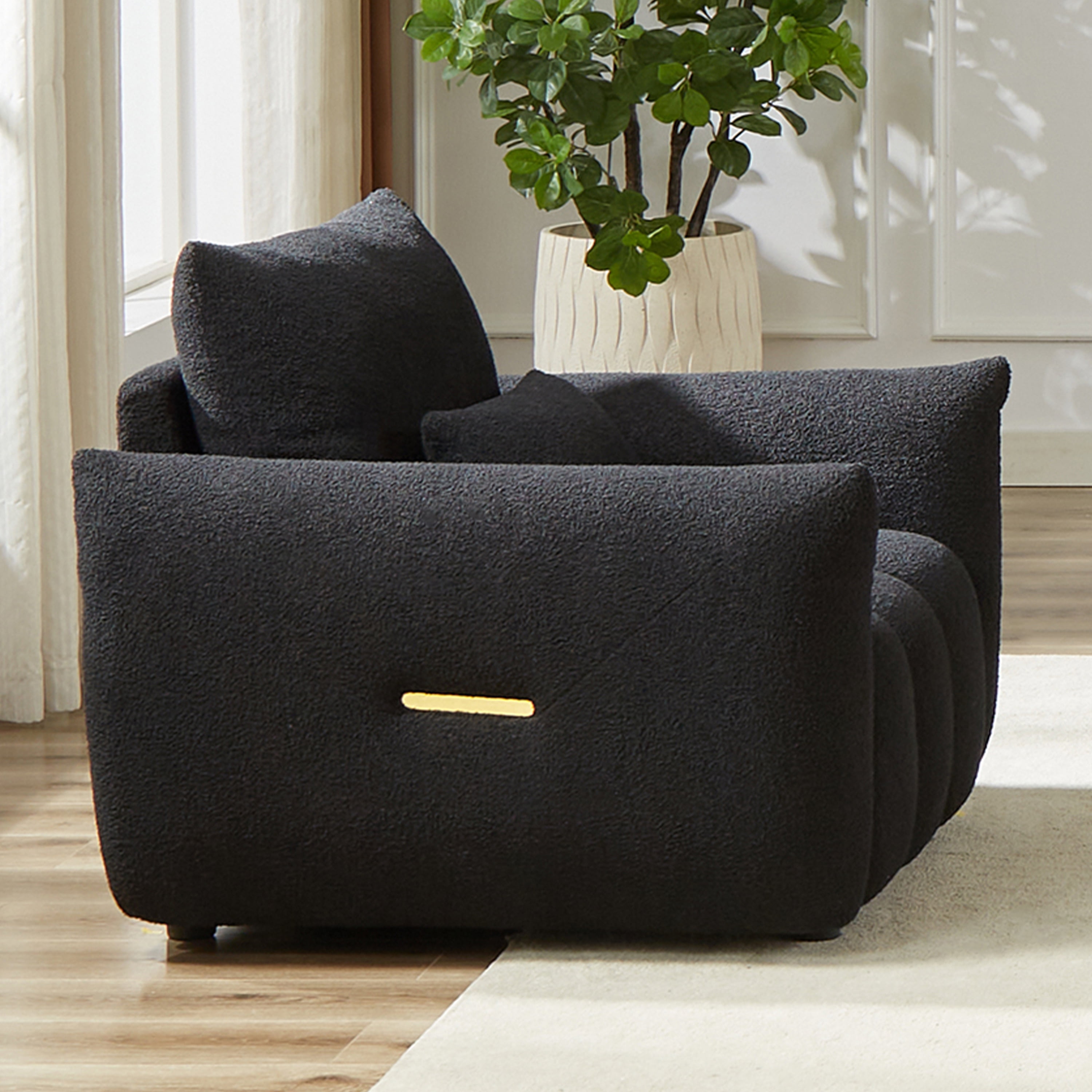 Wiilayok 33.5"D x 37.75"W Teddy Cloud Sofa Couch, Comfy Upholstered Sherpa Deep Seat Boucle Sofa, Cozy Modern Single Couch with 1 Pillows, Loveseat for Living Room Apartment Office, Black