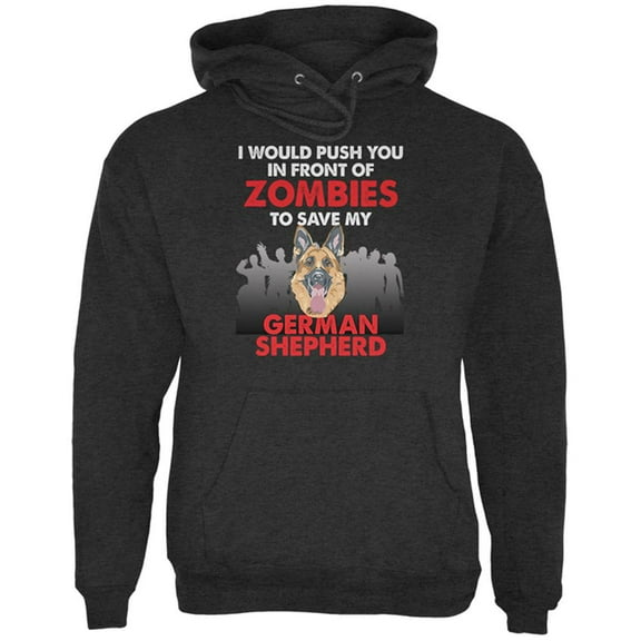 I Would Push You Zombies German Shepherd Mens Hoodie Charcoal Heather MD