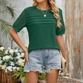 thumbnail image 2 of NINGMENG Womens Tops Spring Summer Solid Color Round Neck Short Sleeve Loose Lace Patchwork Tops Pullover T-shirts Sportwear,Green,S, 2 of 5