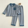 thumbnail image 2 of REDARER Kids Notch Collar Button Front Ribbed Knit 2 Piece Sleep Set Chest Pocket Elastic Waist Soft Cozy Long Sleeve Night Loungewear Outfit,2-3 Years, 2 of 5