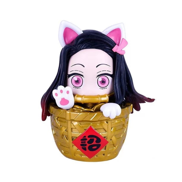 Anime Demon Slayer Kamado Nezuko Figure Lucky Cat Dressing Up Cage