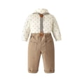 thumbnail image 4 of FINALGANG Boys Toddler Formal Four Piece Outfit With Collared Striped Long Sleeve Shirt Suspenders Pants Matching Newsboy Cap For Wedding Special Occasion Wear Cozy Set, 4 of 7