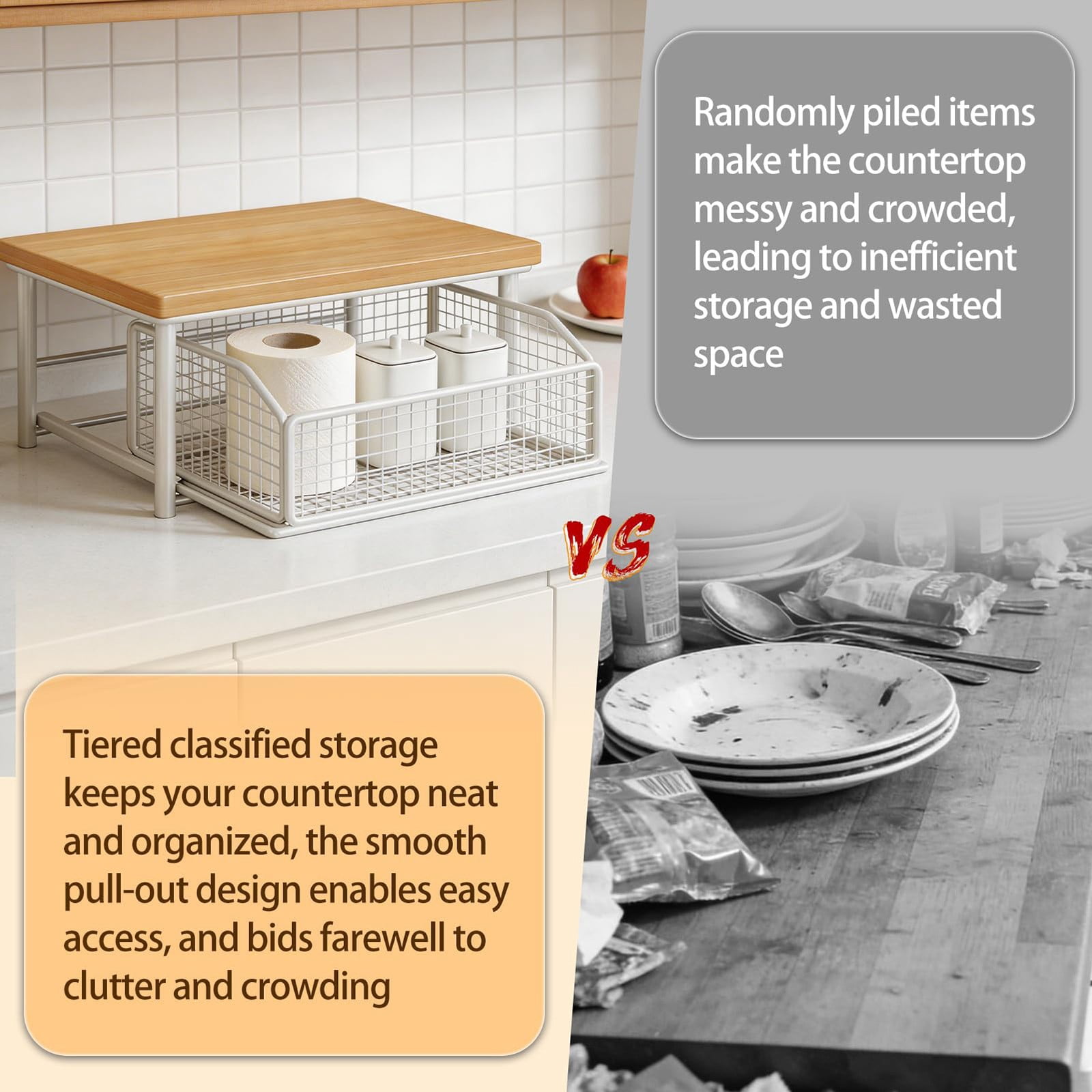 Barhoo Metal Storage Rack With Drawers B, Extra-Large Capacity Sturdy Durable Kitchen Counter Organizer for Utensils, Space-Saving Cabinet, 1Pc
