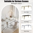 thumbnail image 4 of 7-Piece 80" Glass Dining Table Set for 6, Tempered Glass Top with Flute-Inspired Mirrored Stainless Steel Legs, 6 Button-Tufted Velvet Chairs with Stainless Steel Legs, 4 of 8