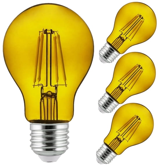 Diodesy- Pack of 4 A19/LED/FS/4.5W/TY A19 Yellow LED Bug Light Bulbs, 4.5 Watts, Glass Filament Bulb, E26 Dimmable for Indoor Use, Porch, Patio, Party Decoration, Home/Holiday Lighting, UL Listed