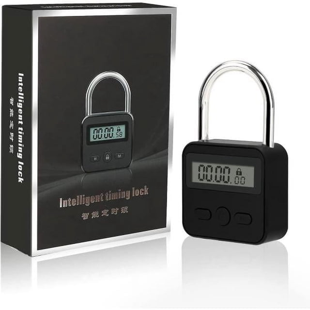 Smart Time Lock Max 99 Hours Time Lock with LCD Screen USB Rechargeable Safety Padlock Heavy Duty Metal Electronic Timer Lock (Black)