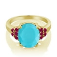 thumbnail image 2 of Gem Stone King 3.50 Ct Oval Green Turquoise Red Created Ruby 18K Yellow Gold Plated Silver Ring (Size 8), 2 of 4