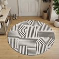 thumbnail image 2 of Washable Round Rugs 8ft Black Boho Circle Rug Non-Slip Soft Non-Shedding Low-Profile Abstract Geometric Curves Lines Modern Large Area Rug Carpet for Living Room Bedroom Dining Room Home Decor, 2 of 8