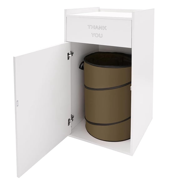 Restaurant Trash Bin Cabinet, 40 Gallon Wood Commercial-Grade Trash Receptacle with Trash Bag, Indoor Trash Can Cabinet and Garbage Receptacle for Self-Service Restaurant, Food Courts (White)