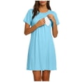 thumbnail image 3 of VBVC Women's Maternity Nursing Short Sleeve Nightgown , Ladies' Crew Neck Breastfeeding Labor Delivery Gown , Soft Sleepwear Loungewear Dress For Women,Light Blue,S-2XL, 3 of 9