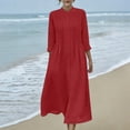thumbnail image 2 of purcolt Womens Pleated Midi Dress Cotton Linen Button Down Long Sleeve Shirt Dress Summer Beach Casual Flowy Long Dresses, 2 of 9