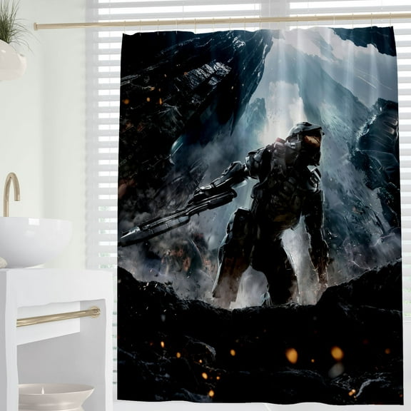 Cartoon For The Master Chief Themed Shower Curtain for Bathroom Decor,Durable Waterproof Polyester Fabric,72x72 Inch with 12 Pack Hooks Washable Curtain Set