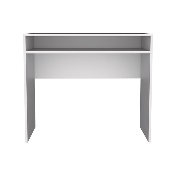 Xukmct Wood Writing Desk with Shelf, 35" Wide Computer Desk for Living Room, Office, White