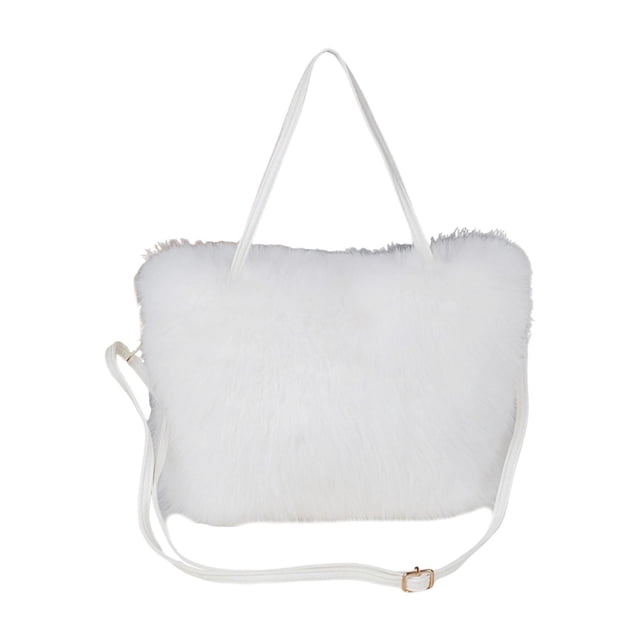 Bolso de mano de felpa para mujer, cómodo bolso de mano con asa superior, portátil, para hombro Blanco