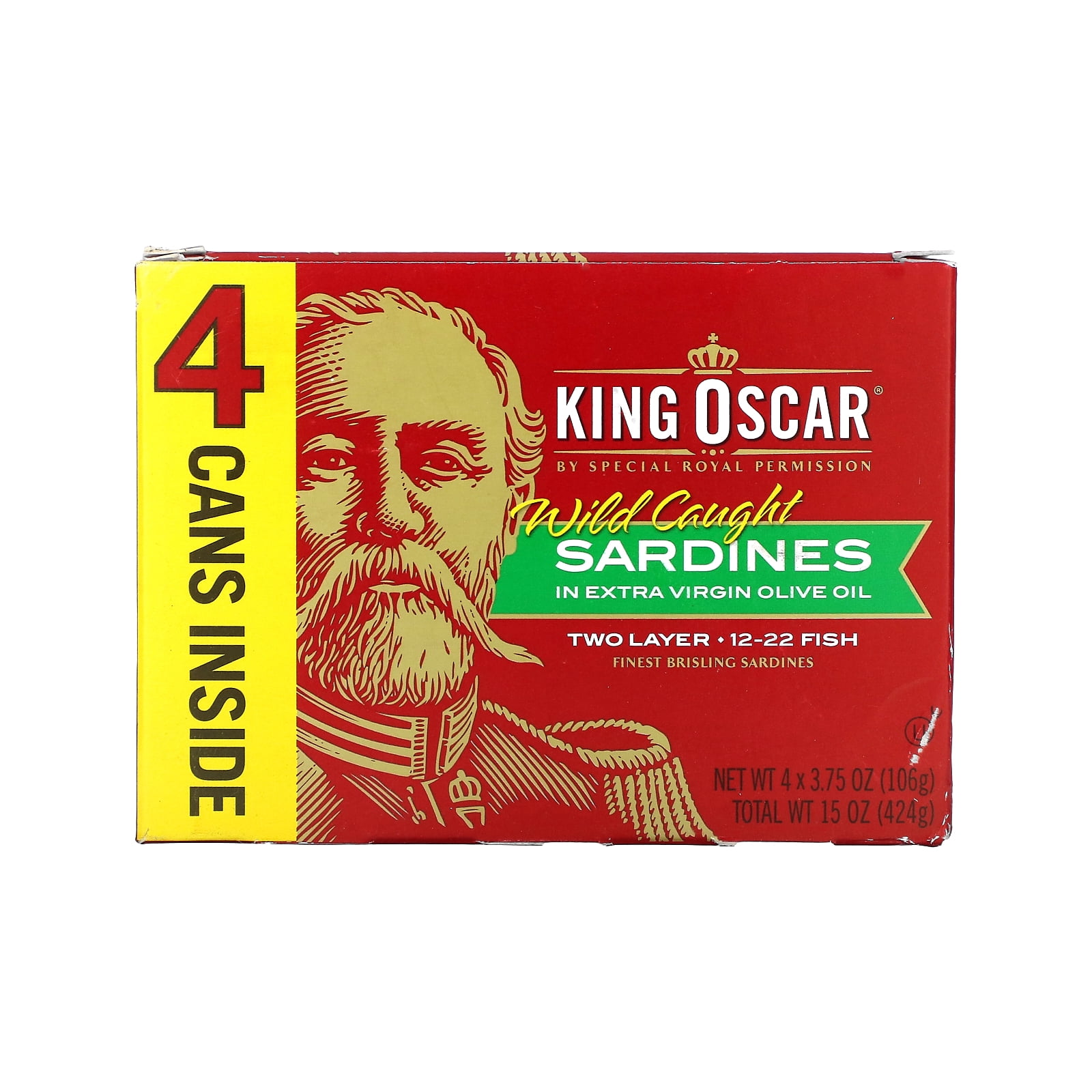 King Oscar Wild Caught Sardines in Extra Virgin Olive Oil 4 - 3.75 oz Cans