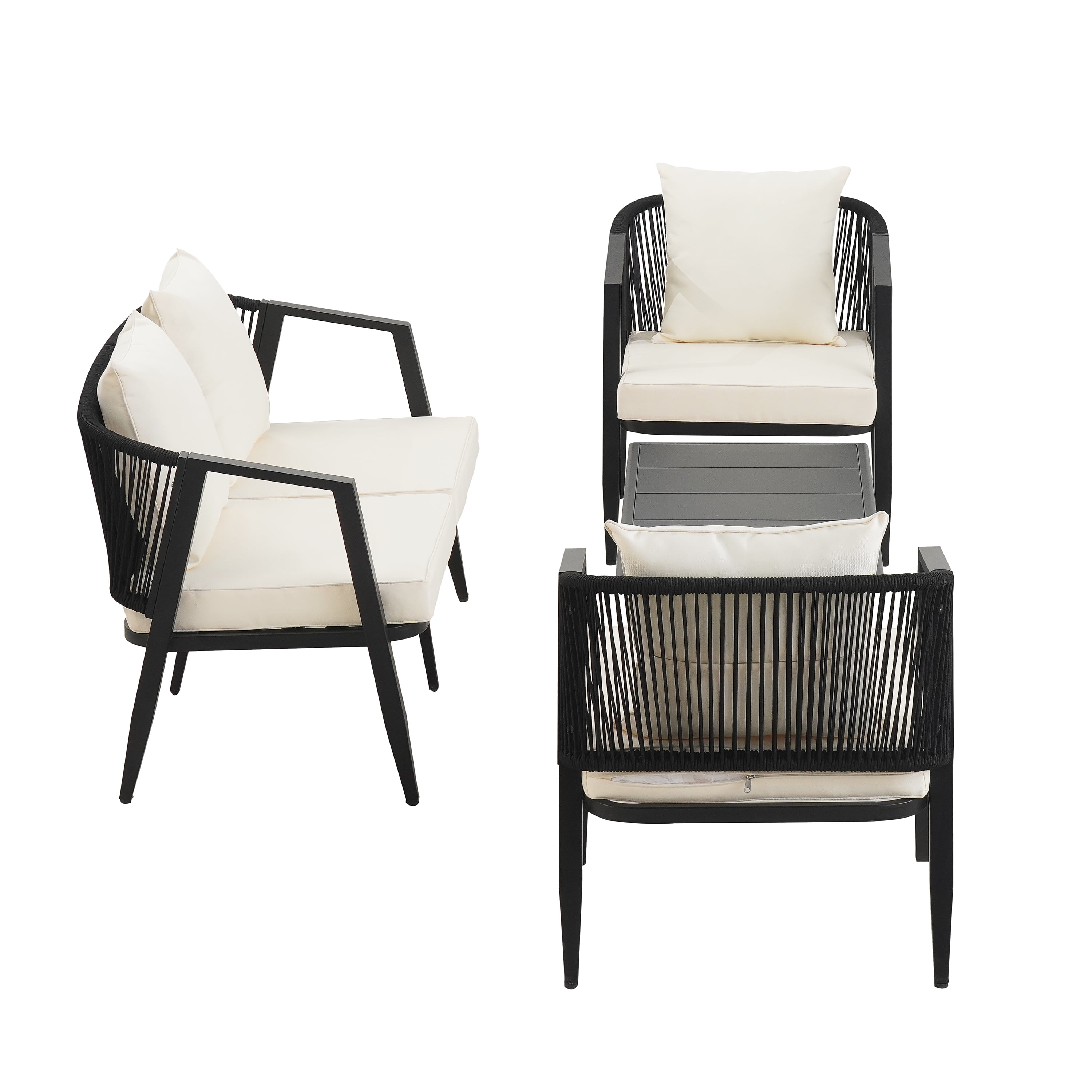 Leumius 4 Pieces Patio Furniture Set,Modern Outdoor Conversation Set for Patios,Lawns,Beige
