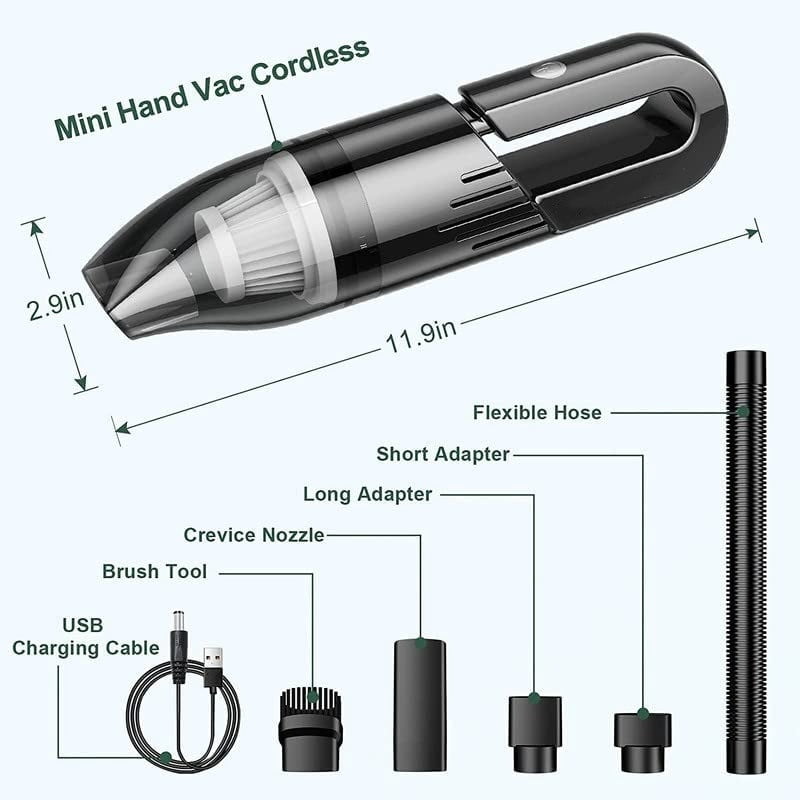 Portable Vacuum Cleaner for Car, Rechargeable Car Vacuum Cleaner Wireless with 3 Attachments, Dry & Wet Suction| 6000PA Powerful Suction, 120W Motor, 2000 mAh Battery