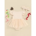 thumbnail image 3 of Bagilaanoe Newborn Baby Girl Summer Rompers Dress Letter Embroidery Fly Sleeve Bodysuits + Headband 6M 12M 18M Infant Patchwork A-line Dresses, 3 of 8