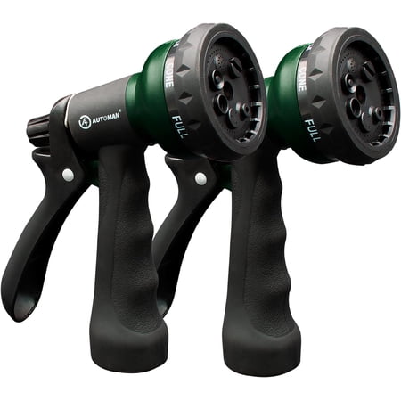 AUTOMAN Garden Hose Nozzle 2PK ABS Water Spray with 7 Adjustable Patterns Slip Resistant for Watering Plants Lawn Garden Washing Cars Cleaning Showering Pets & Outdoor Fun