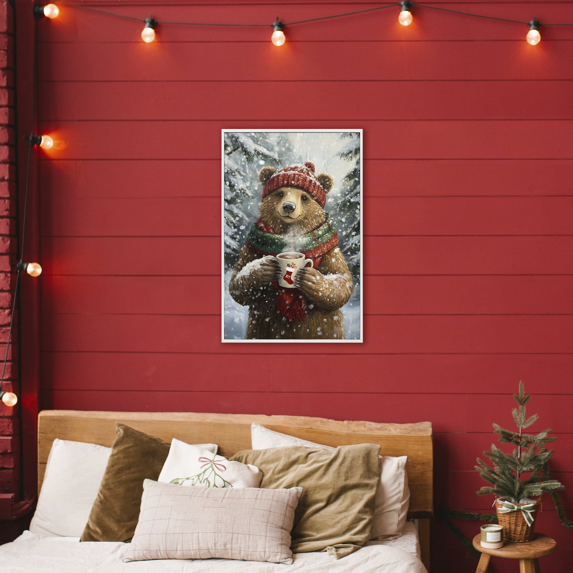 Stupell Industries Christmas Cocoa Bear White Framed Giclee Art, design by Tina LeCour