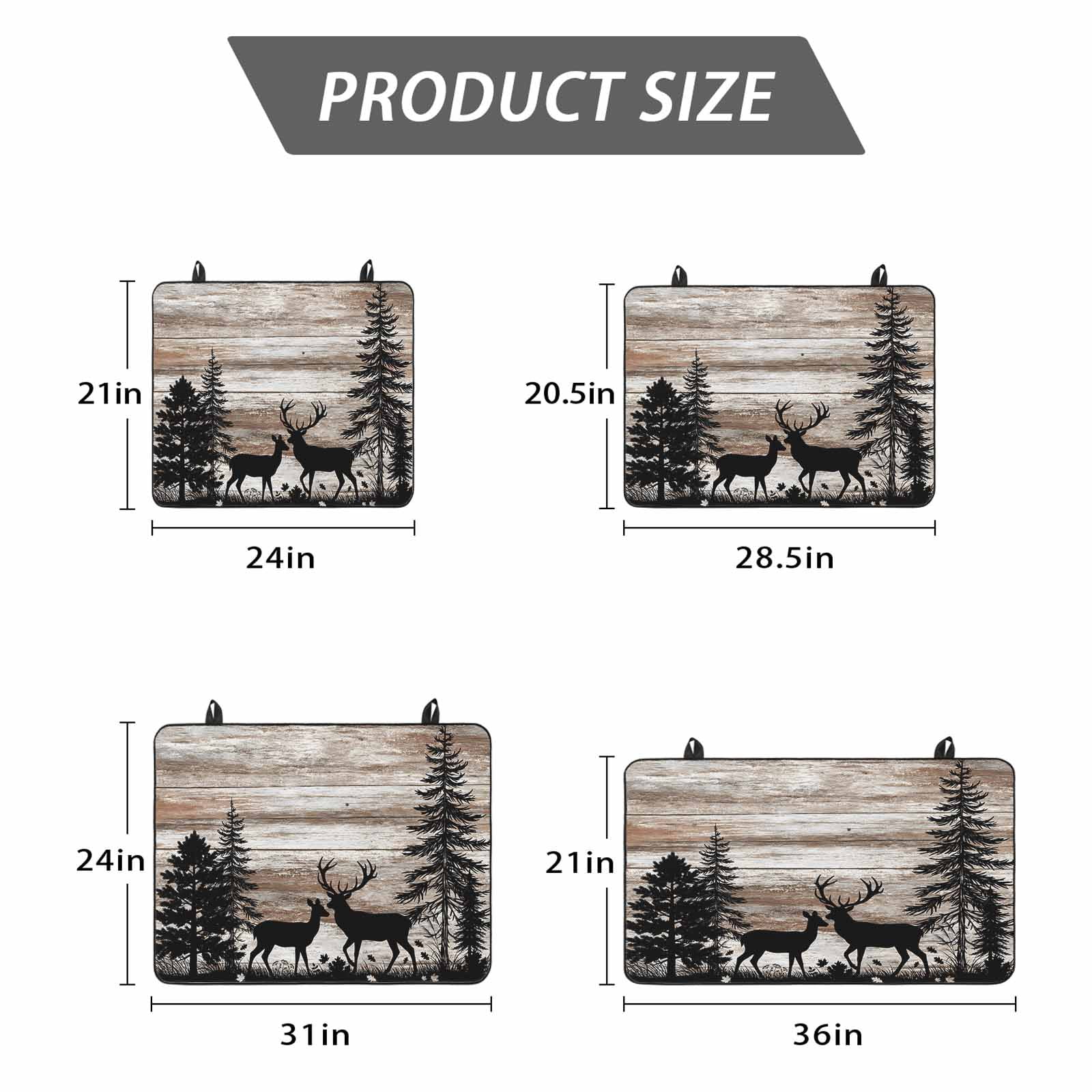 Deer Silhouettes Stove Top Cover for Electric Stove, Heat-proof & Non Slip Glass Top Stove Cover Protector, Trees Wooden Retro Art Farmhouse Kitchen Flat Cooktop Rubber Mat 24x21 Inches