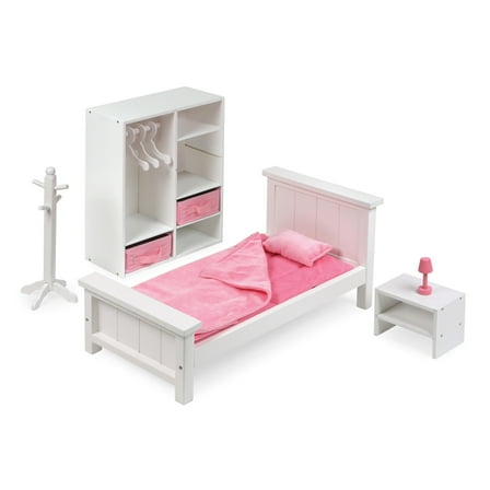 Badger Basket Doll Bedroom Set with Bed, Armoire, and Nightstand for 18 inch Dolls - White