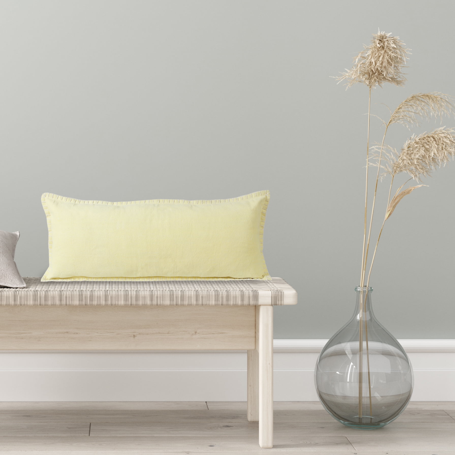 Ox Bay Wilma 14" x 36" Light Yellow Stitch Bordered Cotton Adult Decorative Throw Pillow Cover